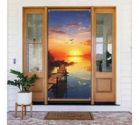 Décoration de porte avec paysage de coucher de soleil, bannière de porte de bienvenue saisonnière pour le printemps et l'été, bannière de porche, fond photo pour intérieur et extérieur, 183 x 90 cm