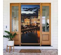 Décoration de porte de 80 x 180 cm, bannière de porte vue nocturne de Las Vegas - Toile de fond saisonnière pour porche - Décoration de fête pour intérieur ou extérieur - Bannière à suspendre