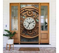 Décoration de porte de 90 x 180 cm, horloge steampunk rouillée, bannière de porte, panneau de porte, arrière-plan de porte, arrière-plan photo, décoration de fête pour intérieur ou extérieur, bannière