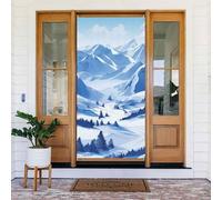 Décoration de porte de bienvenue - Bannière de porte - 183 x 90 cm - Beau paysage de montagnes enneigées - Bannière de porche - Fond photo saisonnier - Bannière à suspendre pour fête de vacances