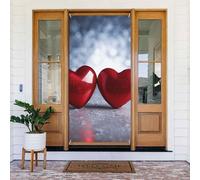Décoration de porte de bienvenue - Bannière de porte - 183 x 90 cm - Deux cœurs rouges - Bannière de porche - Fond photo saisonnier - Bannière à suspendre pour fête de vacances, décoration intérieure