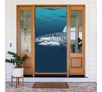 Décoration de porte de bienvenue - Bannière de porte - 183 x 90 cm - Superbe requin blanc - Bannière de porche - Fond photo saisonnier - Bannière à suspendre pour fête de vacances, décoration