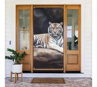 Décoration de porte de bienvenue - Bannière de porte - 183 x 90 cm - Tigre assis sur un rocher - Bannière de porche - Fond photo saisonnier - Bannière à suspendre pour fête de vacances, décoration
