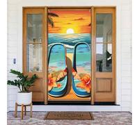 Décoration de porte de bienvenue - Bannière de porte - 183 x 90 cm - Tongs et scène de plage tropicale - Bannière de porche - Fond photo saisonnier - Bannière à suspendre pour fête de vacances