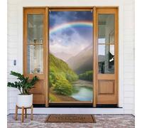 Décoration de porte de bienvenue - Bannière de porte - 183 x 90 cm - Vallée de montagne avec arc-en-ciel - Bannière de porche - Fond photo saisonnier - Bannière à suspendre pour fête de vacances