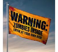 Décoration de porte de chambre à coucher avec avertissement zombie : « Enter At Your Own Risk » Drapeau de salle de bain Décoration de porche extérieure (152 x 244 cm)