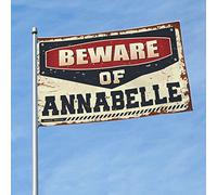 Décoration de porte de chambre à coucher avec drapeau « Beware of Annabelle » pour jardin, porche (30 x 45 cm)