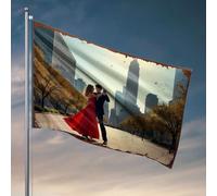 Décoration de porte de chambre à coucher avec drapeau de jardin Motif couple dansant devant une ligne d'horizon de ville 30 x 45 cm