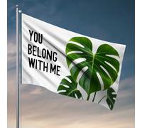 Décoration de porte de chambre à coucher Monstera Heart : You Belong With Me Drapeau pour salle de bain Décoration de porche extérieure (152 x 244 cm)