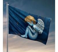 Décoration de porte de chambre à coucher, motif ange bleu avec ailes assis en contemplation. Drapeau de jardin sur pied pour joueurs, 152 x 244 cm