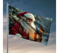 Décoration de porte de chambre à coucher Père Noël tenant une lanterne avec un rouge-gorge perché dessus. Drapeau de jardin Stand Gamers Accessoires (30 x 45 cm)