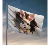 Décoration de porte de chambre à coucher, un lapin mignon qui regarde hors d'un trou dans le mur. Drapeau de jardin avec support pour joueurs, accessoires (120 x 180 cm)