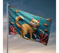 Décoration de porte de chambre Aventure sous-marine : un conte de chat avec drapeau corail et poisson Décoration de dortoir drôle Cadeaux pour la décoration de la maison (60 x 90 cm)