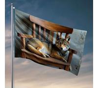 Décoration de porte de chambre Un loup repose sur une vieille chaise en bois. Drapeau Man Cabe Decor Accessoires de chambre à coucher (152 x 244 cm)