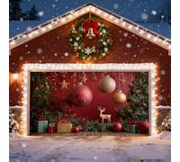Décoration de Porte de Garage de Noël, Bannière de Noël pour Porte de Garage Joyeux Noëls Mural Santa Bonhomme de Neige Elan Toiles de Fond de Garages Xmas d'Hiver pour Murale Extérieur Intérieur