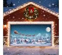 Décoration de Porte de Garage de Noël, Bannière de Noël pour Porte de Garage Joyeux Noëls Mural Santa Bonhomme de Neige Elan Toiles de Fond de Garages Xmas d'Hiver pour Murale Extérieur Intérieur