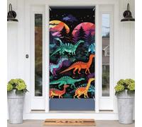 Décoration de porte de Noël avec dinosaures colorés - Bannière de bienvenue pour porte d'entrée, décoration de porche saisonnière pour Noël, fête à la maison ou en extérieur - 180 x 90 cm