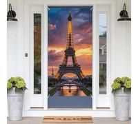 Décoration de porte de Noël avec la Tour Eiffel et des motifs parisiens. Bannière de bienvenue pour la porte d'entrée, le porche et les fêtes de Noël à la maison ou en extérieur. Dimensions : 180 x