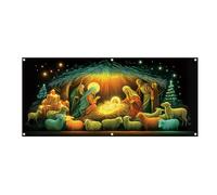 Décoration de porte de Noël fluorescente, grande scène religieuse de Jésus | Bannière de fête de Noël, décoration pour l'intérieur et l'extérieur, maison, hiver, ferme, Nouvel An