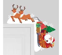 Décoration de Porte de Noël, Panneau d'angle de Porte de Noël Amusant Panneau d'angle de Porte d'Entrée Décorations Murales de Noël pour Mur de Fenêtre Bricolage (Père Noël & Élan)