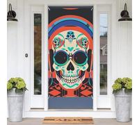 Décoration de porte de Noël Punk Rock avec écouteurs et crâne, bannière de bienvenue pour porte d'entrée, décoration de porche saisonnière pour Noël, fête à la maison ou en extérieur, 180 x 90 cm