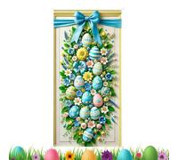 Décoration de porte de Pâques - 90 x 180 cm - Étanche - Motif lapin de Pâques - Décoration de porte avec inscription de Pâques - Pour bureau, salle de erme, entrée, jardin, fête du
