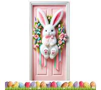 Décoration de Porte de Pâques Œuf de Lapin 90x180cm | Motif festif de drapeau de printemps heureux | Couverture de porte en polyester à suspendre pour invités à la maison, au bureau, à l'école