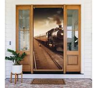 Décoration de porte de train et de chemin de fer, bannière de porte de bienvenue saisonnière pour le printemps et l'été, bannière de porche, fond photo pour intérieur et extérieur, 183 x 90 cm