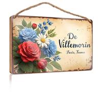 Décoration de porte d'entrée florale élégance : panneau en bois du patrimoine parisien de De Villemorin Décorations d'été pour la maison Décoration murale d'automne (15 x 28 cm)