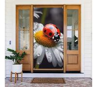 Décoration de porte en forme de coccinelle sur marguerite, bannière de porte de bienvenue saisonnière pour le printemps et l'été, fond photo pour intérieur et extérieur, 183 x 90 cm