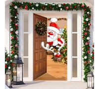 Décoration de porte en tissu à suspendre de Noël avec autocollant de porte pour la saison des fêtes crée un accueil joyeux adapté à la plupart des portes standard (1)