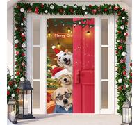 Décoration de porte en tissu à suspendre de Noël avec autocollant de porte pour la saison des fêtes crée un accueil joyeux adapté à la plupart des portes standard (2)