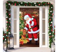 Décoration de porte en tissu à suspendre de Noël avec autocollant de porte pour la saison des fêtes crée un accueil joyeux adapté à la plupart des portes standard (3)