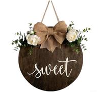 Décoration de porte florale en plastique - Feuilles vertes - 35 x 35 cm - Élégante plaque ronde à suspendre avec fleurs en soie - Décoration de printemps faite à la main pour maison, mariage, entrée