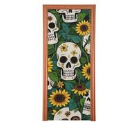 Décoration de porte motif tête de mort de tournesol vert 89 x 200 cm avec bannière Just Married pour porche Décoration intérieure ou extérieure M