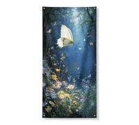 Décoration de porte papillon inspirée de la nature, scène florale de jardin enchanté, art mural extérieur d'été pour entrée de maison, 91,4 x 183 cm