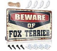 Décoration de porte pour chambre à coucher avec inscription « Beware of Fox Terrier » - Décoration de bière pour homme - Panneau amusant (20 x 30 cm)