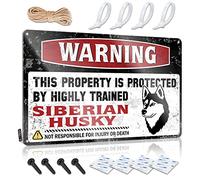 Décoration de porte pour chambre à coucher avec inscription « Warning This Property Is Protected By A Highly Trained Siberian Husky » - Décoration amusante pour la maison (30 x 40 cm)