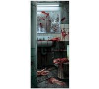 FIESTAS GUIRCA | Décoration Porte WC Sanglant en Tissu (80x180 cm) - Idéale pour Fêtes d'Halloween et Célébrations de Policiers - Décoration de Mur, Porte et Fenêtre - Gris