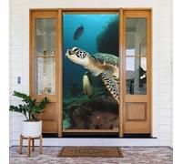 Décoration de porte tortue de mer, bannière de porte de bienvenue, toile de fond saisonnière pour le printemps, l'été, le porche, bannière de porche, fond photo pour intérieur et extérieur, décoration
