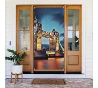 Décoration de porte Tower Bridge à Londres, bannière de porte de bienvenue, toile de fond saisonnière pour le printemps et l'été, bannière de porche, fond photo pour intérieur et extérieur, 183 x 90