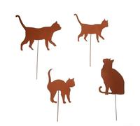 Décoration de pot de fleurs d'extérieur avec 3 ou 4 chats rouillés sur piquets en métal pour jardin, balcon, pelouse, terrasse et cour avec prise (4 chats)