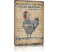 Décoration de poulet « His Mercies Are New Every Morning » - Plaque en métal vintage pour intérieur ou extérieur - Décoration murale pour intérieur ou extérieur - Pour garage, ferme, bar - 15,2 x 20,3