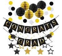 Décoration de remise de diplôme 2026 pour la célébration, ensemble de panneaux de remise de diplôme, étoiles en papier et boules décoratives avec bannière de félicitations pour diplômés, pour l'école