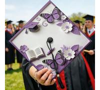 Décoration de remise de diplôme en forme de papillon - Élégante fleur fantaisie - Violet - Pour remise de diplôme de e 2026 - Décorations de fête, cérémonie, séance photo, 24,1 x 24,1 cm