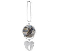 Décoration de rétroviseur de voiture en forme d'aigle à tête blanche - Double face personnalisée - Pendentif à suspendre - Accessoires en alliage - Ailes d'ange - Décoration de véhicule - Argent