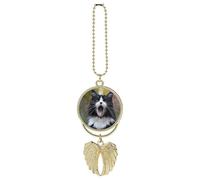 Décoration de rétroviseur de voiture en forme de chat noir et blanc personnalisé, double face, pendentif à suspendre pour voiture, ailes d'ange en alliage, décoration de véhicule, doré