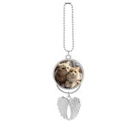 Décoration de rétroviseur de voiture en forme de chat personnalisable - Double face - Pendentif à suspendre - Accessoires en alliage - Ailes d'ange - Décoration de véhicule - Argent