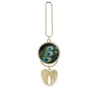 Décoration de rétroviseur de voiture en forme de plume de paon verte personnalisée, double face, photo personnalisée, pendentif à suspendre, accessoires en alliage, ailes d'ange décoration de véhicule