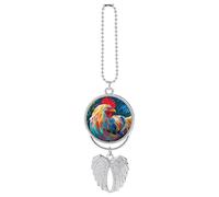 Décoration de rétroviseur de voiture en forme de poule colorée - Décoration double face personnalisée - Pendentif à suspendre - Accessoires en alliage - Ailes d'ange - Décoration de véhicule - Argent